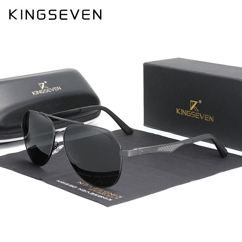 KINGSEVEN 2021 Driving Men&#39;s Polarized Sunglasses Aluminum Temples Pilot Sun Glasses For Men UV400 Anti-Glare Retro Eyewear