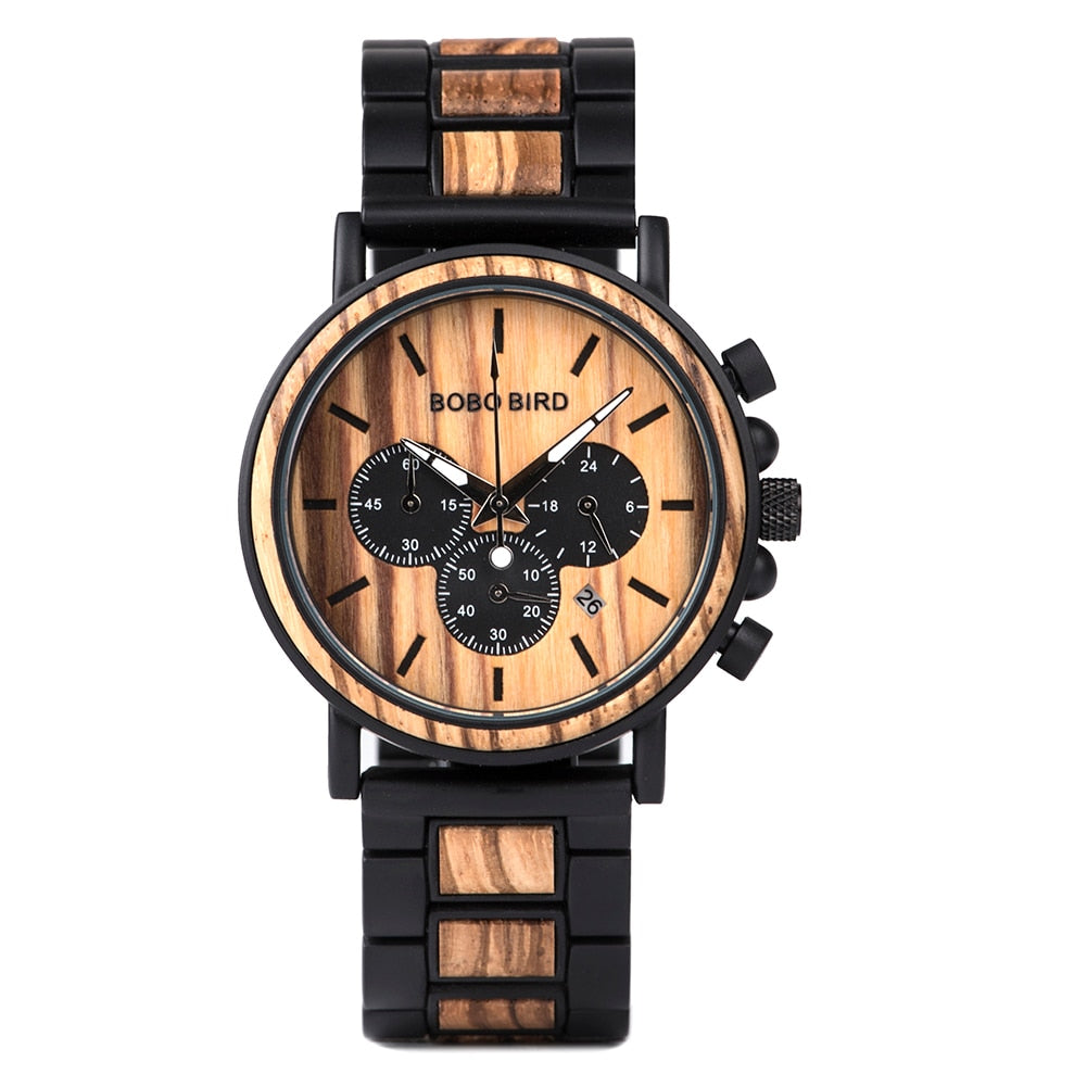 Wooden Stainless Steel Watch Men Water