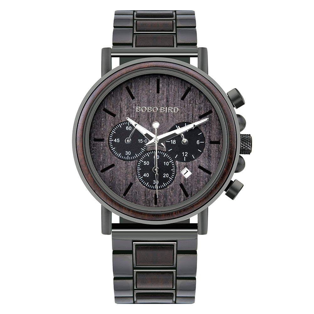Wooden Stainless Steel Watch Men Water