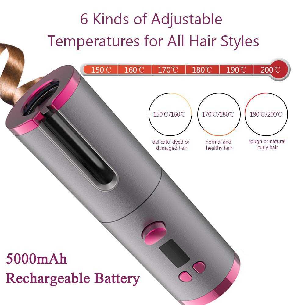 Cordless Automatic Hair Curler Portable Wireless USB Rechargeable Auto
