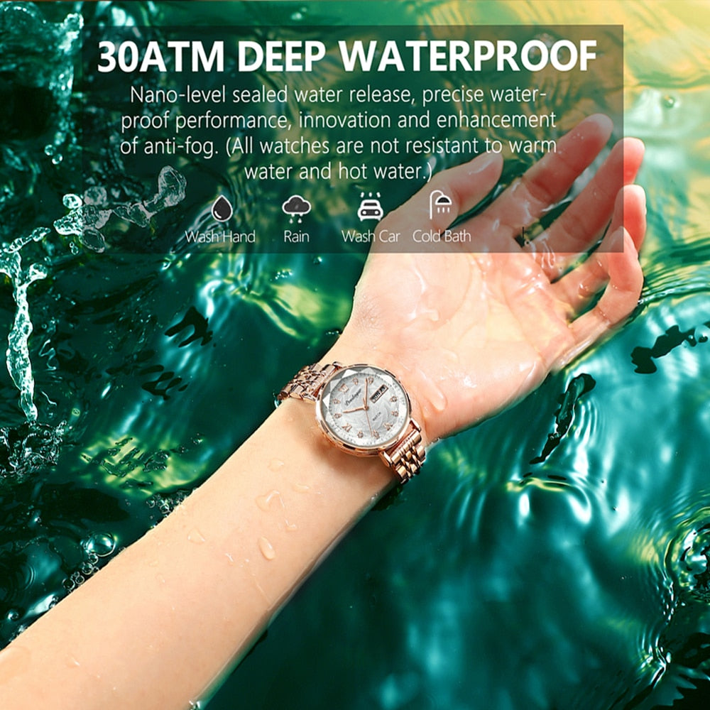 Swiss Brand Poedgagar Women Watch Stainless Steel Mesh Rose Gold