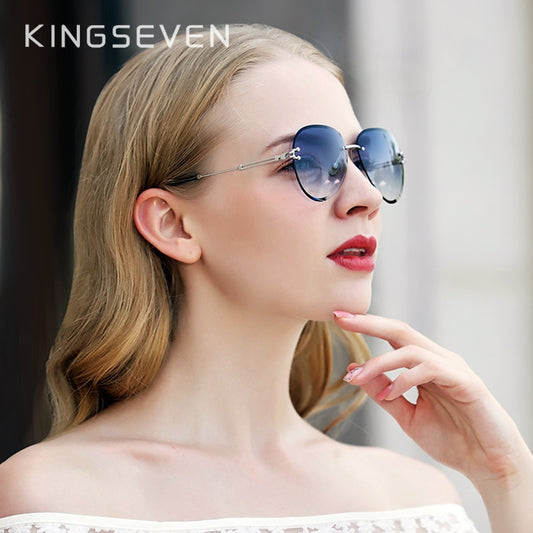Women Rimless Pilot Sunglasses Blue Gradient Lens UV400 Protection