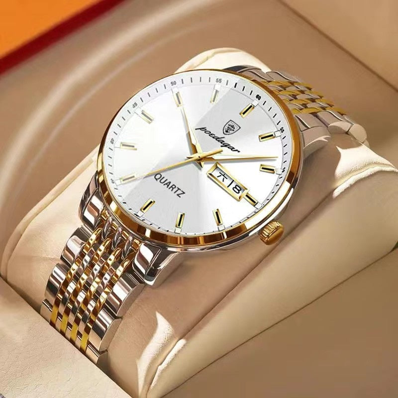 Men watch stainless steel top quailty luxury push button