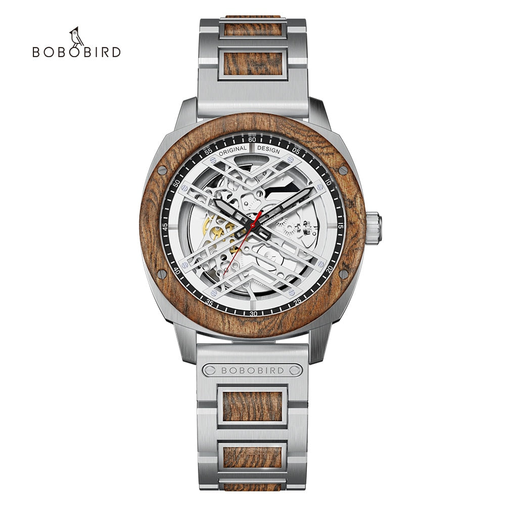 Luxury Men Watch Wooden 45mm Skeleton Automatic