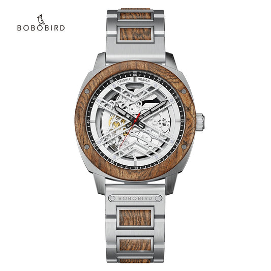 Luxury Men Watch Wooden 45mm Skeleton Automatic