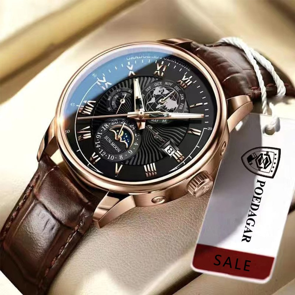 Men Watch 2022 New Fashion Leather Waterproof Luminous