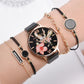 Watch Set Women 5pcs Woman Quartz Wristwatch Leather
