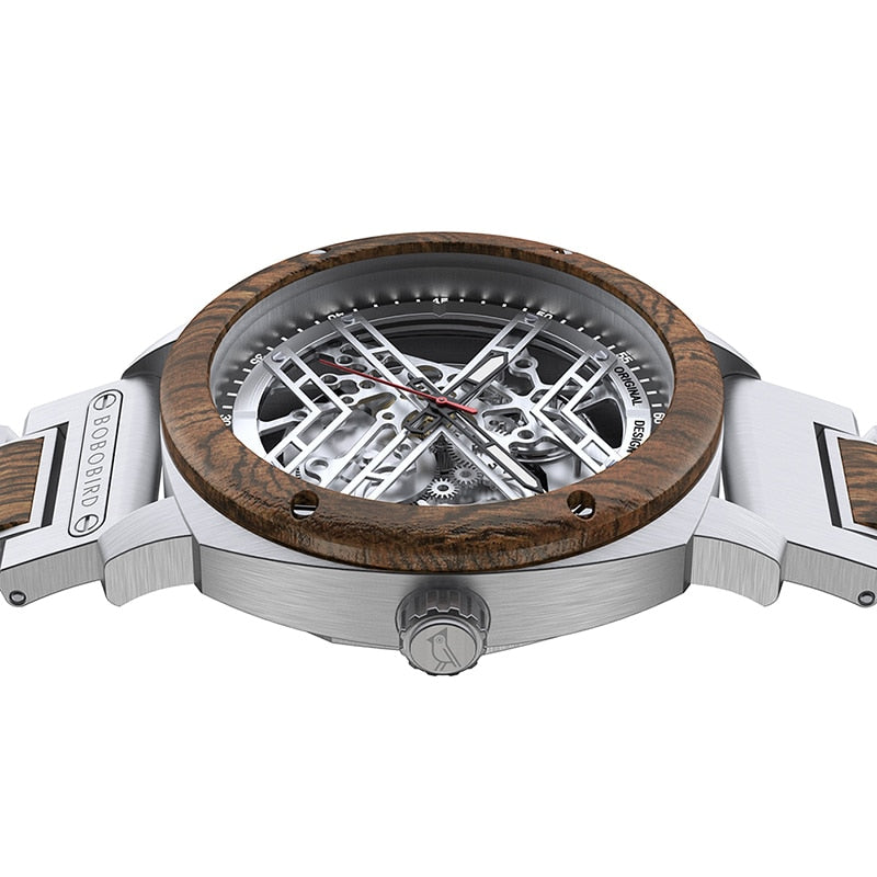 Luxury Men Watch Wooden 45mm Skeleton Automatic