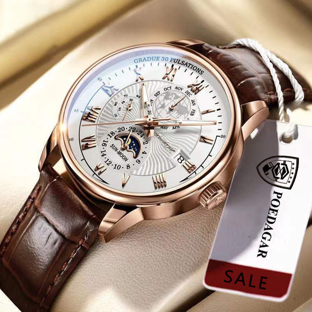 Men Watch 2022 New Fashion Leather Waterproof Luminous