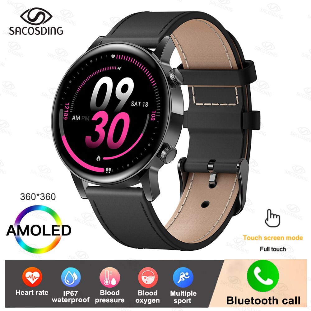 2022 New Smart Watch Women AMOLED Screen Smartwatch Bluetooth Call