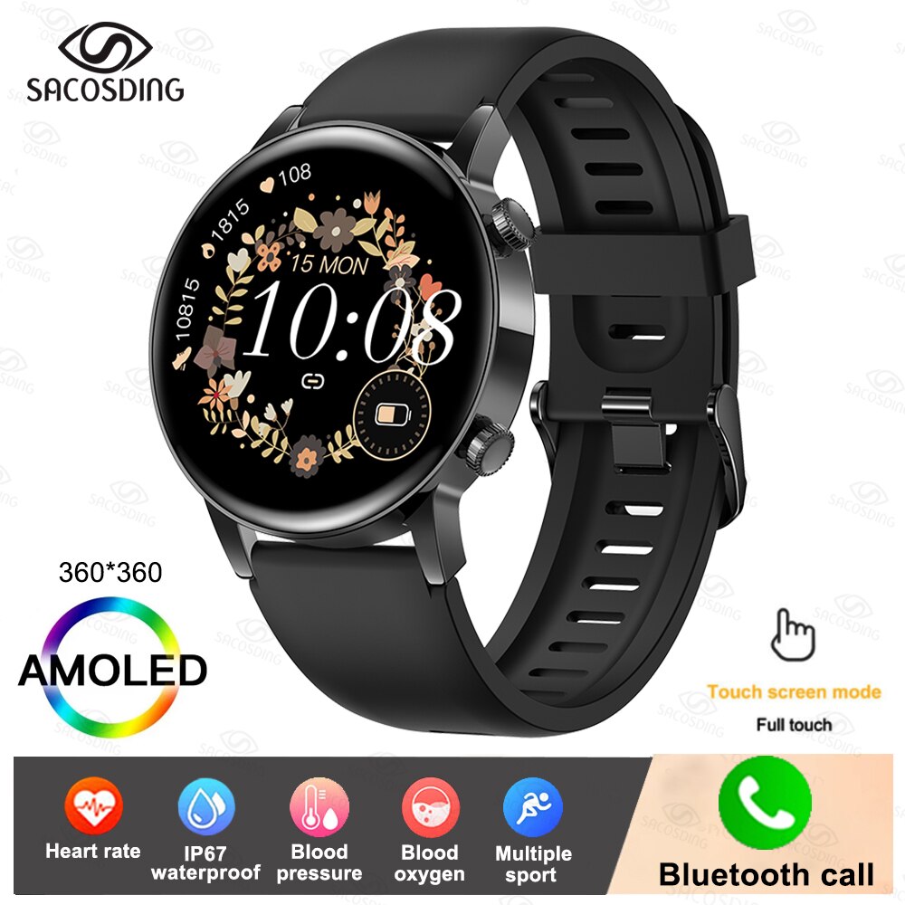 2022 New Smart Watch Women AMOLED Screen Smartwatch Bluetooth Call