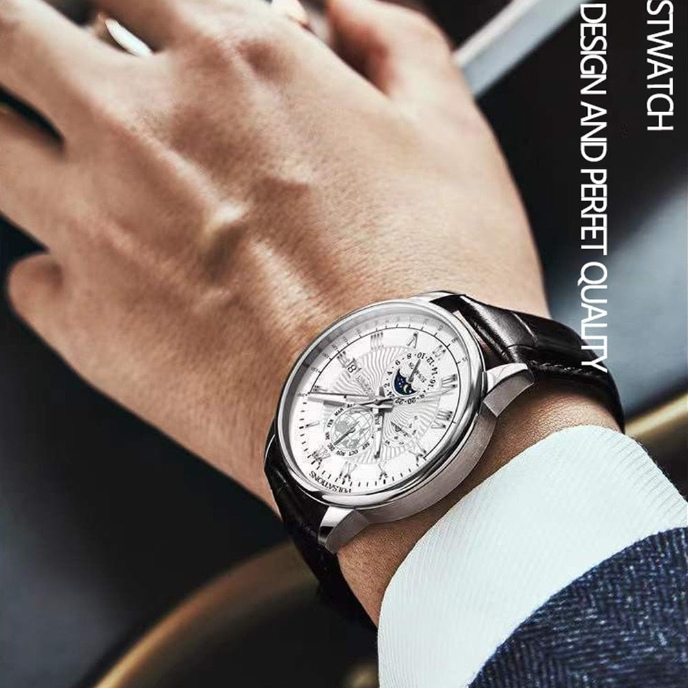 Men Watch 2022 New Fashion Leather Waterproof Luminous