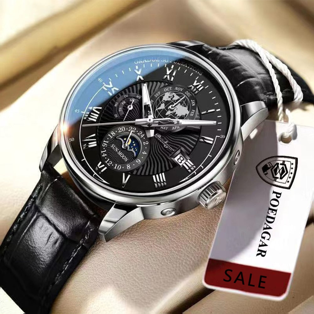 Men Watch 2022 New Fashion Leather Waterproof Luminous