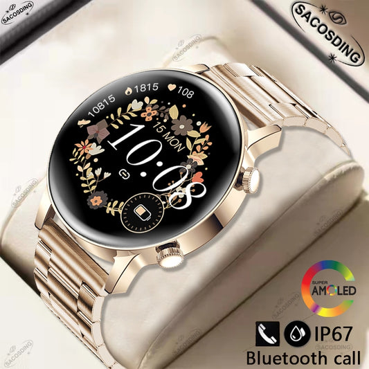 2022 New Smart Watch Women AMOLED Screen Smartwatch Bluetooth Call