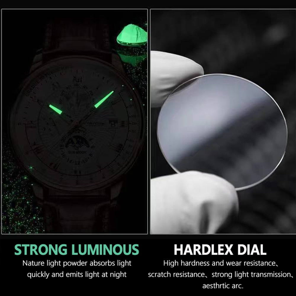 Men Watch 2022 New Fashion Leather Waterproof Luminous