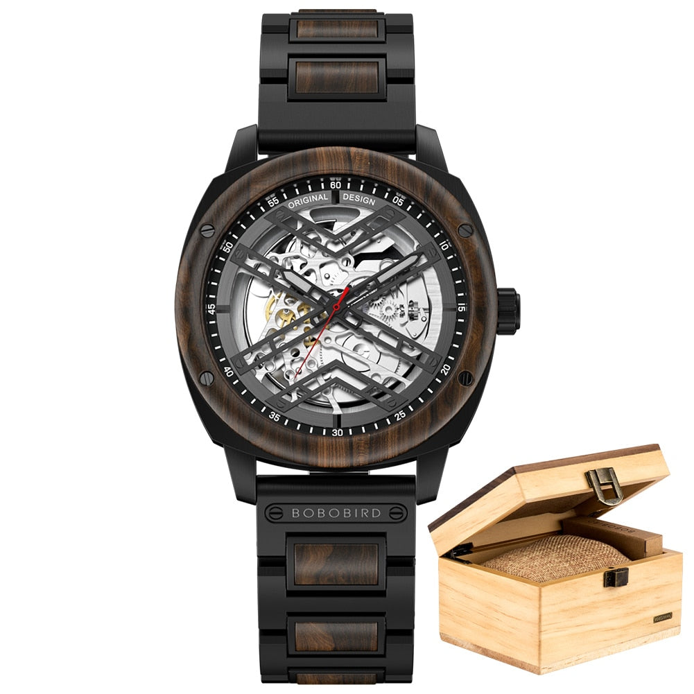 Men Watch Wooden Luxury Skeleton Automatic