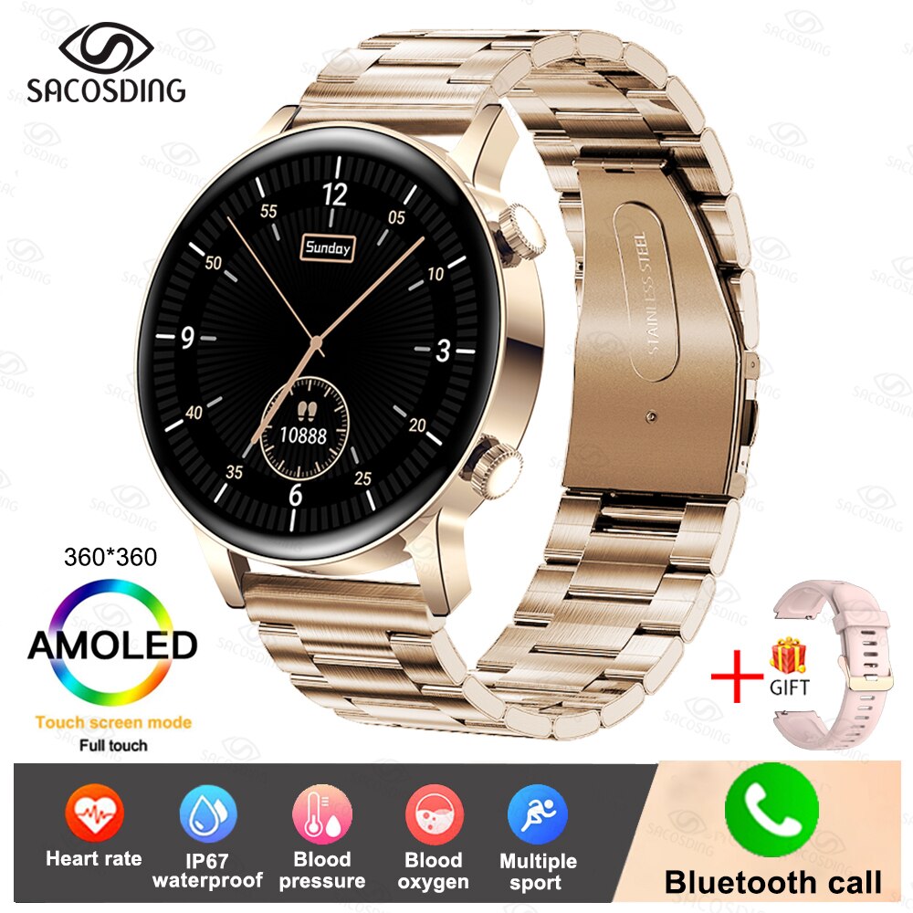 2022 New Smart Watch Women AMOLED Screen Smartwatch Bluetooth Call