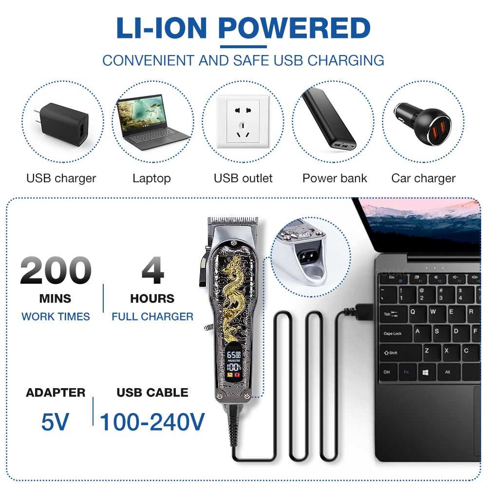 Hair Clipper Barber Dragon Hair Trimmer for Men Finishing Hair Cutting Machine