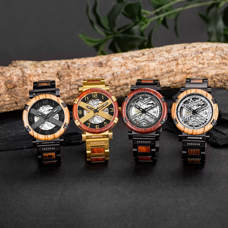 Men Watch Wooden Luxury Skeleton Automatic