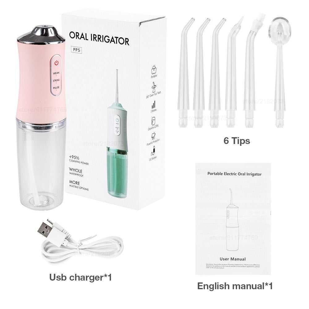 Oral Irrigator USB Rechargeable 3 Modes Dental Water 6 Jets 240ml Portable Water Thread For Teeth Stone Removal