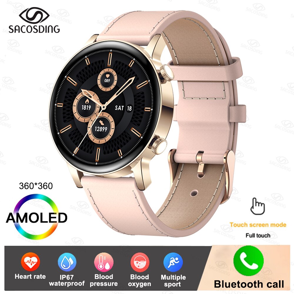 2022 New Smart Watch Women AMOLED Screen Smartwatch Bluetooth Call