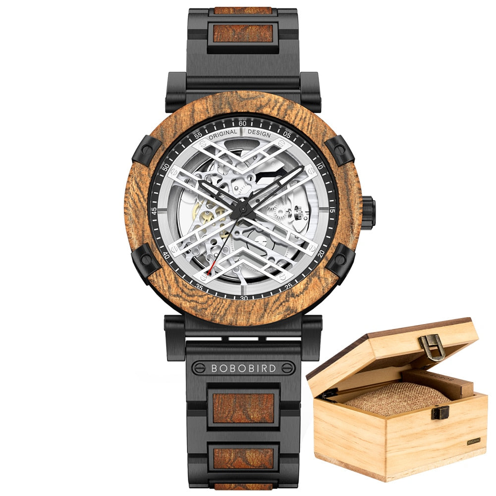 Men Watch Wooden Luxury Skeleton Automatic