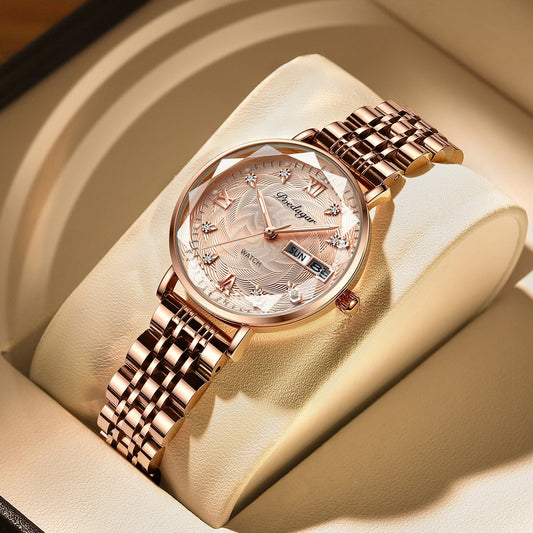 Swiss Brand Poedgagar Women Watch Stainless Steel Mesh Rose Gold