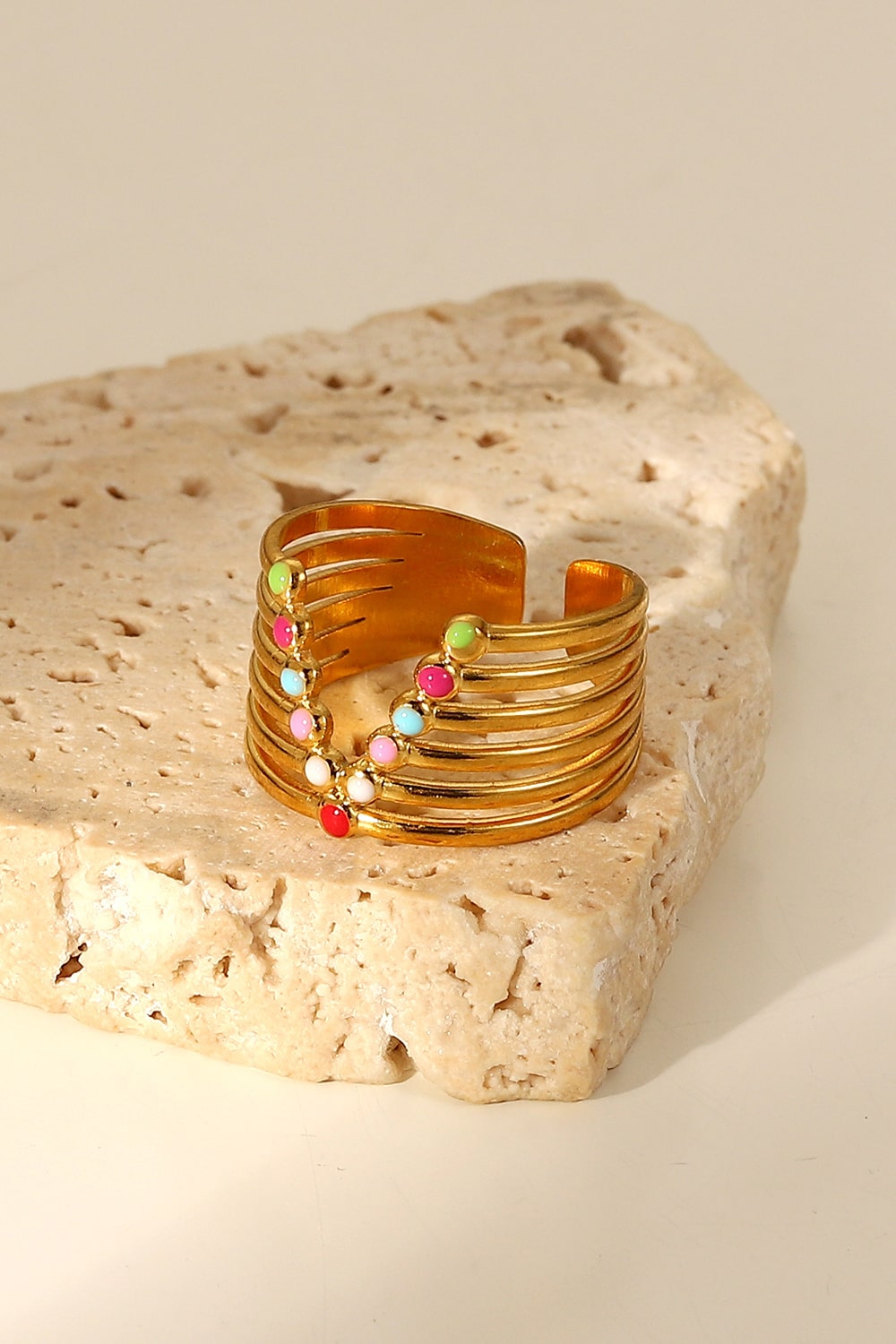 Candy Skies Decorative Enamel V-Shaped Open Ring - TEXVIN