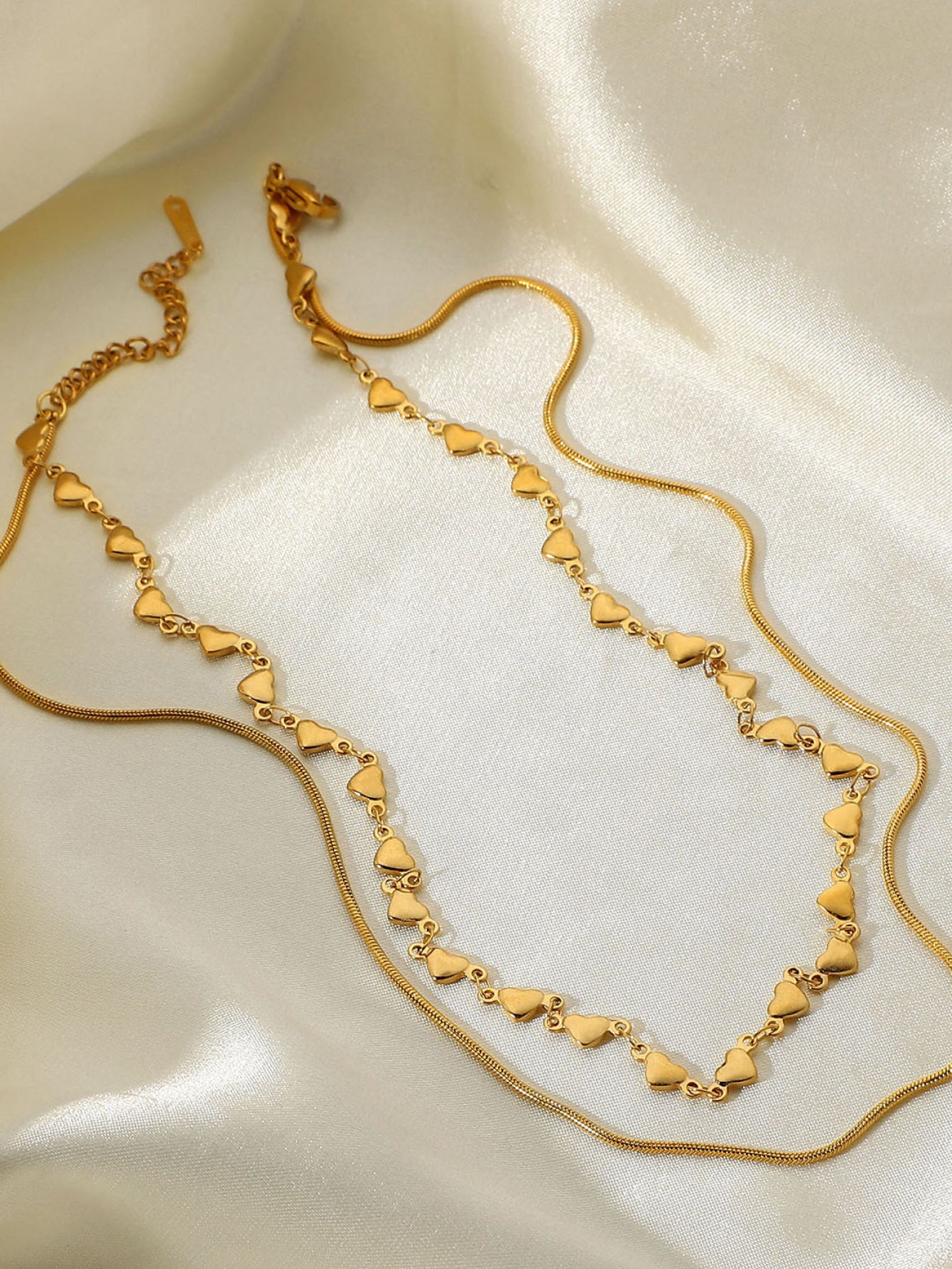Double-Layered Heart and Snake Chain Necklace - TEXVIN