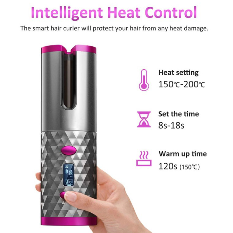 LCD Display Cordless Hair Curler Rollers Rotating