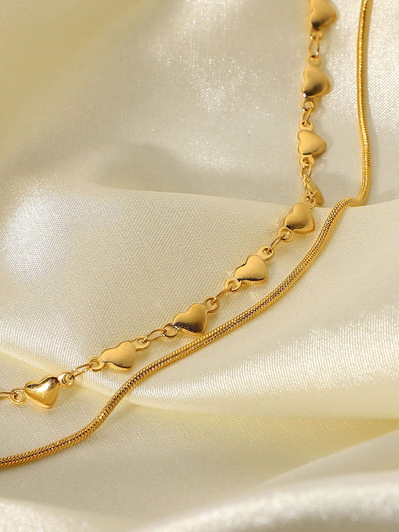 Double-Layered Heart and Snake Chain Necklace - TEXVIN