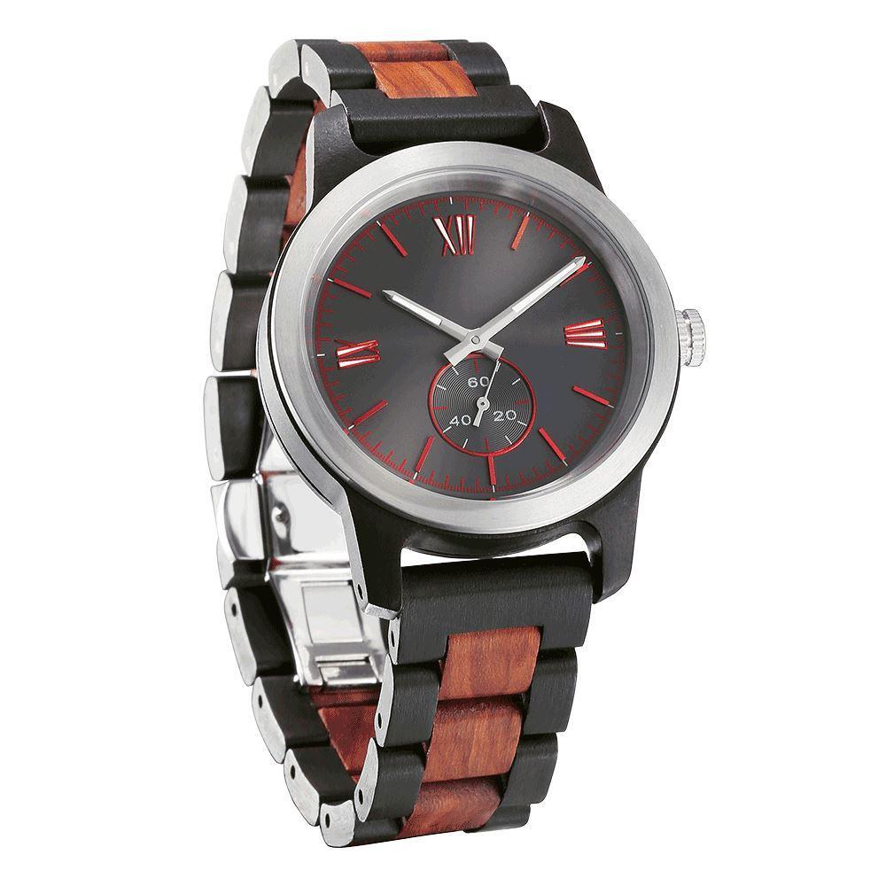 Men's Handcrafted Engraving Ebony & Rose Wood Watch - Best Gift Idea! - TEXVIN