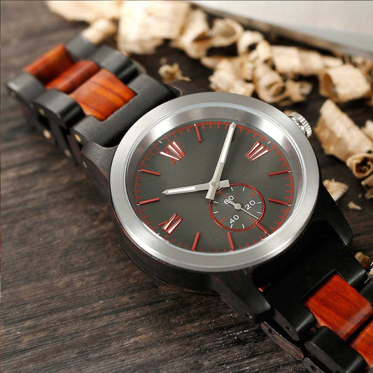 Men's Handcrafted Engraving Ebony & Rose Wood Watch - Best Gift Idea! - TEXVIN