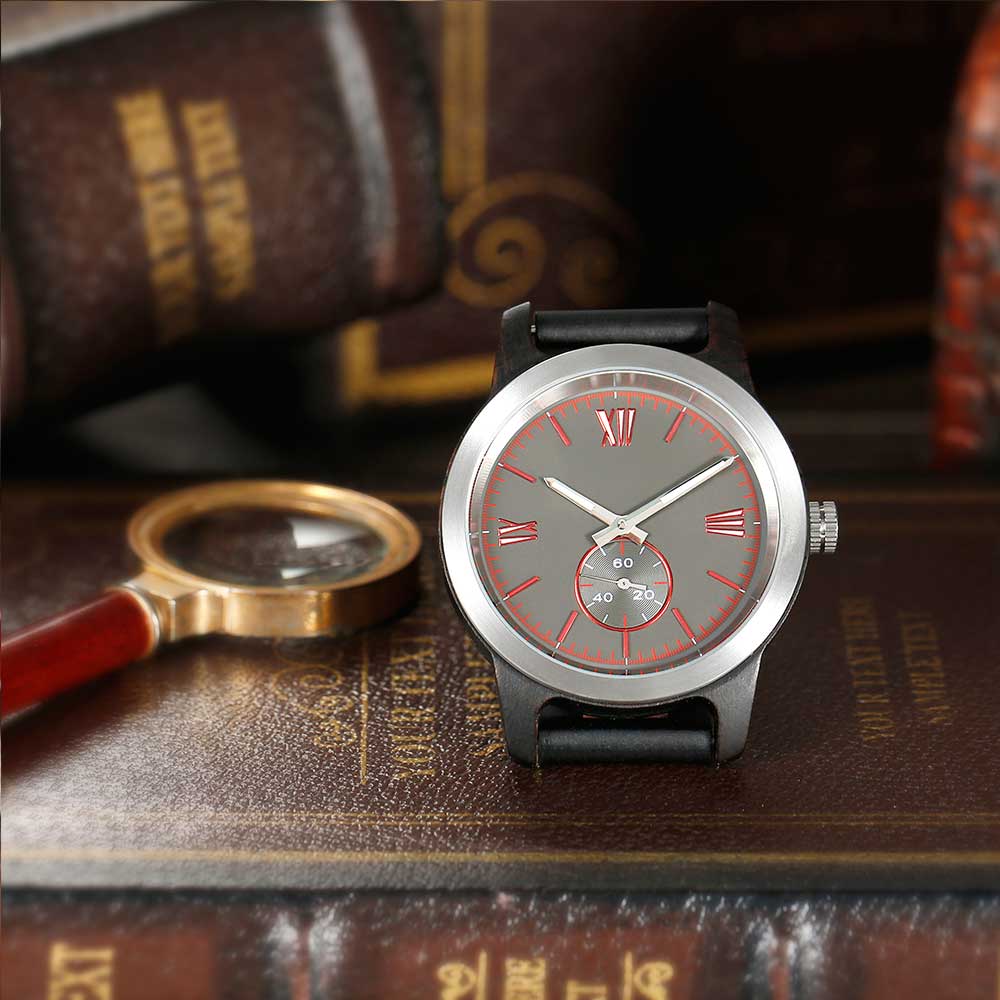 Men's Handcrafted Engraving Ebony & Rose Wood Watch - Best Gift Idea! - TEXVIN